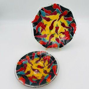 PEGGY KARR GLASS Red Hot Chili Peppers Fused Glass Bowls Set of 2- Large & Small